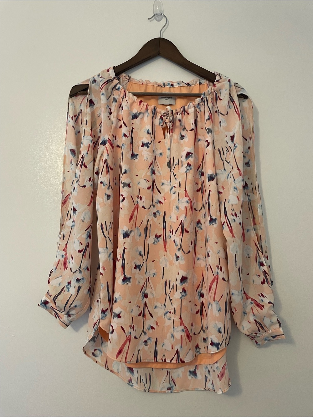 Haute Hippie Slit Long Sleeve High/Low Floral Bohemian Peasant Tunic Top